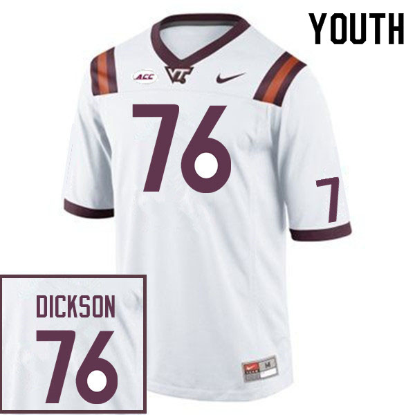 Youth #76 Johnny Dickson Virginia Tech Hokies College Football Jerseys Sale-White - Click Image to Close